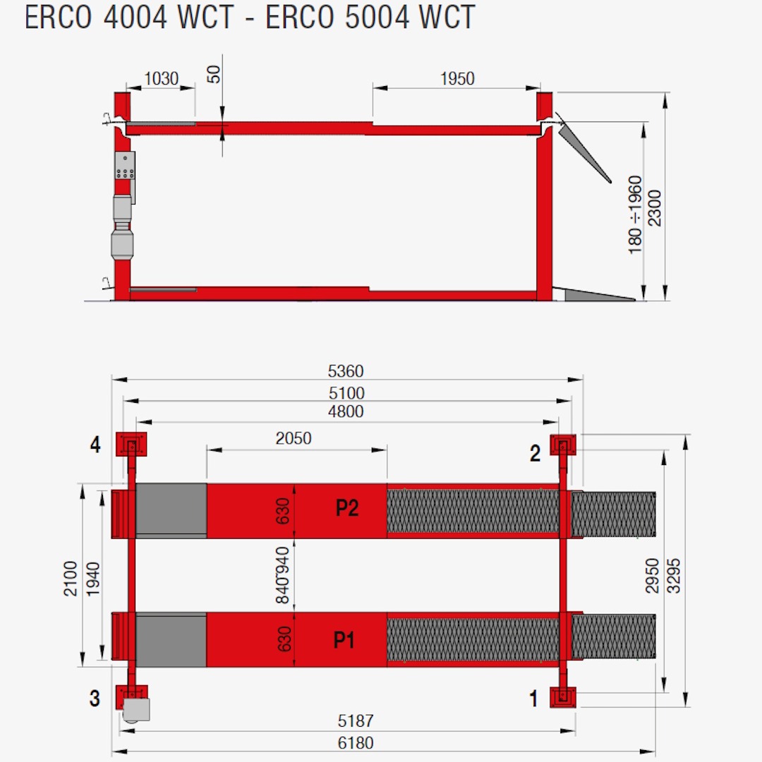 Чотирьохстійковий підйомник ERCO 5004 W CT для розвалу сходження, в/п 5,0 т, платформа 630 x 5100 мм, Ravaglioli, Італія фото